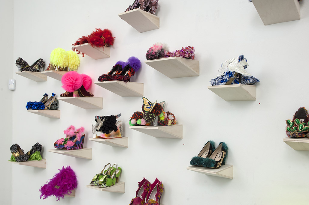 Criminal Aesthetic Fashion at the Skyscraper Club, Sculpture Shoes display, Diana Lowenstein Gallery, Miami, 2013