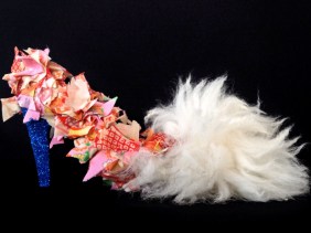 Juliet & the Forbidden Games Shoes #4, 2013, textiles, fur and glitter on leather shoes, unique piece