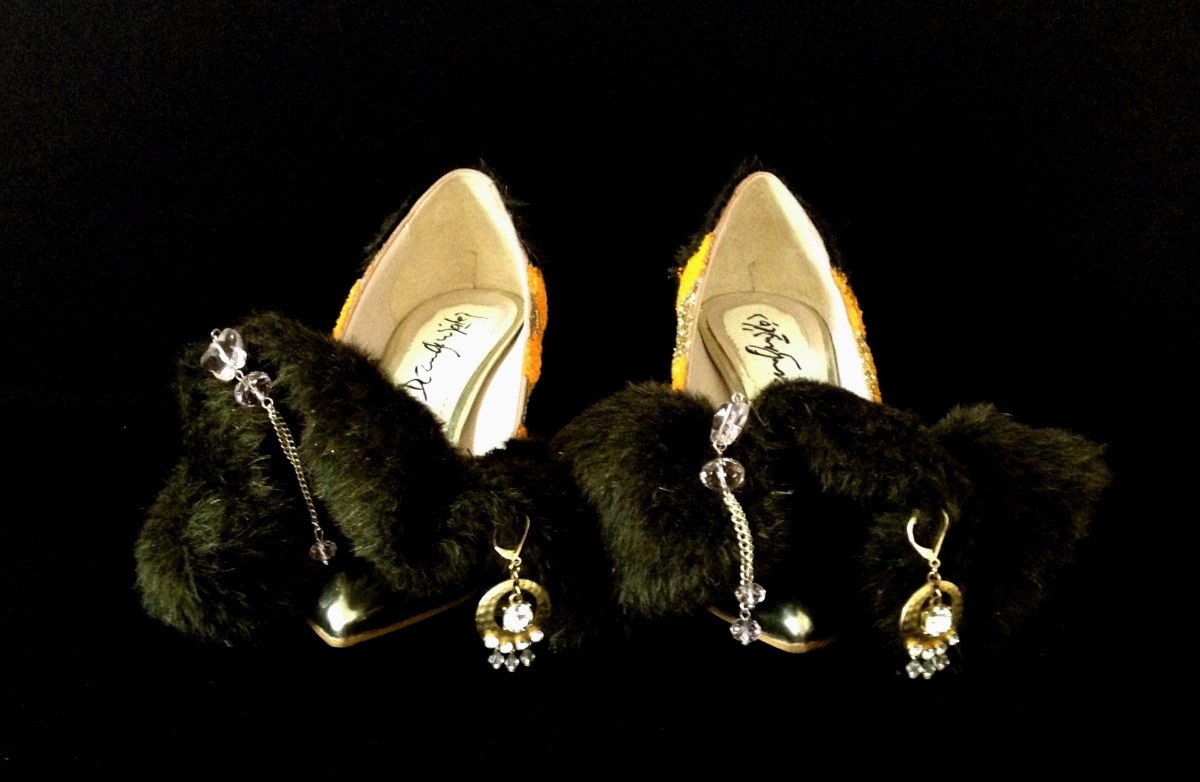 Juliet & the Forbidden Games Shoes #11, 2013, glitter, fur and bijou on leather shoes, unique piece