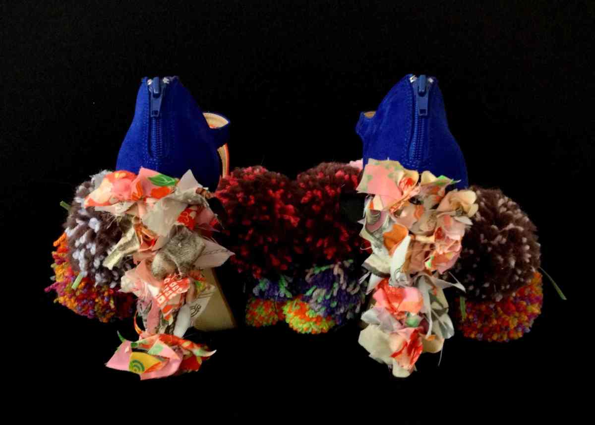 Juliet & the Forbidden Games Shoes #14, 2013, wool and Jappanese silk on leather shoes, unique piece