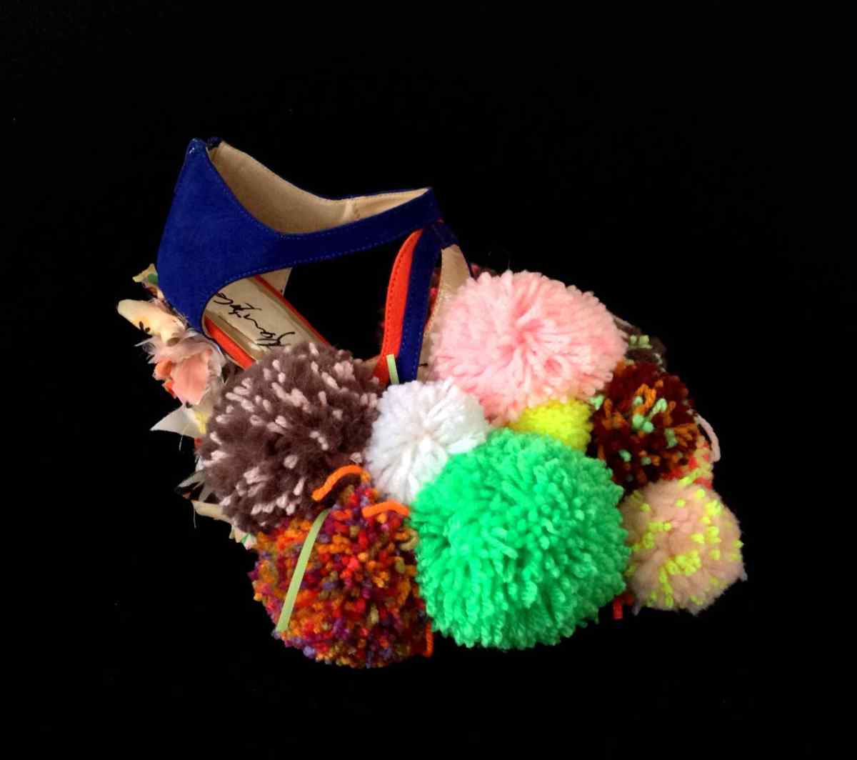Juliet & the Forbidden Games Shoes #14, 2013, wool and Jappanese silk on leather shoes, unique piece