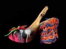 Juliet & the Forbidden Games Shoes #15, 2013, woll, felt and spray on leather shoes, unique piece