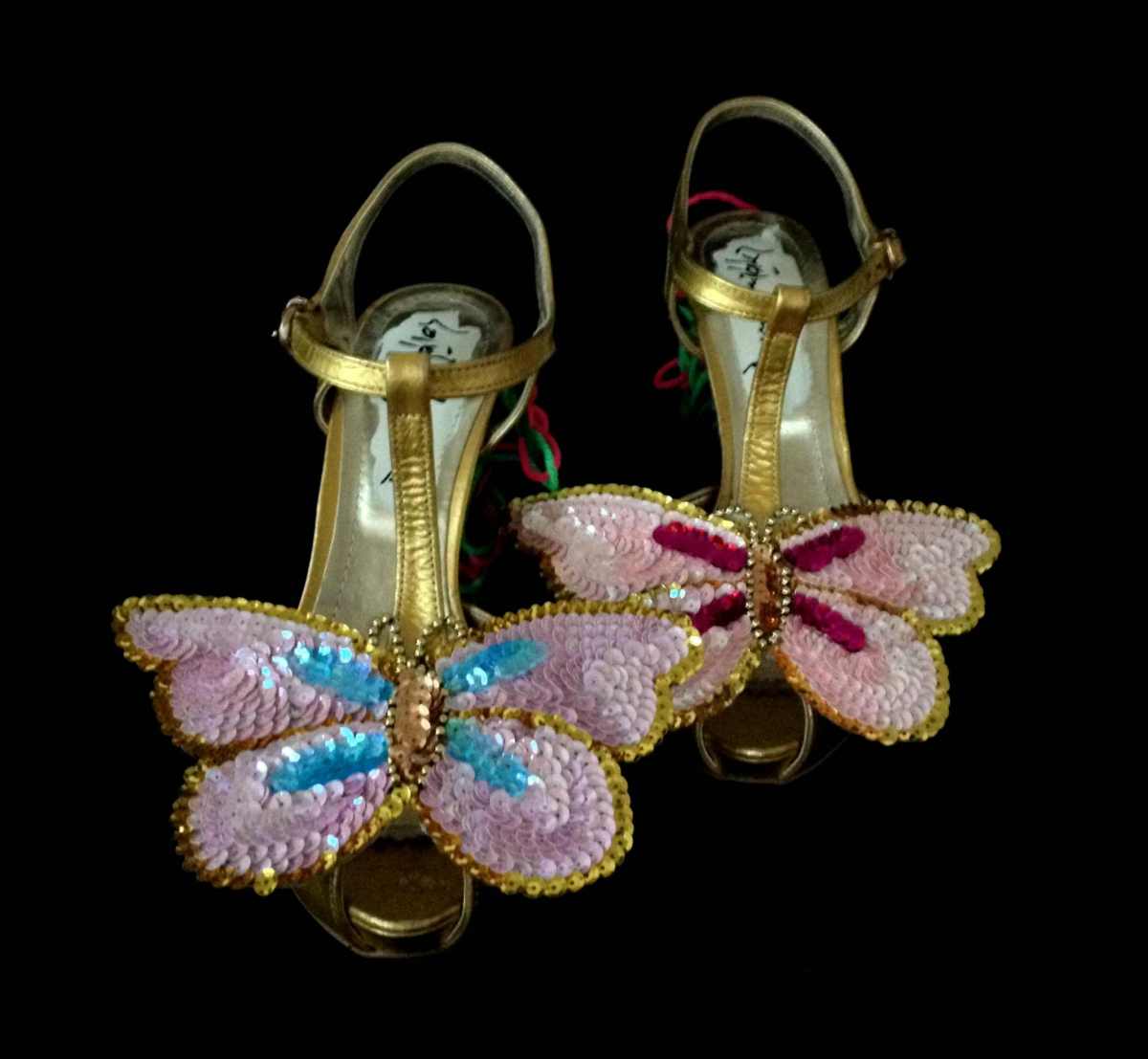 Juliet & the Forbidden Games Shoes #21, 2013, paillettes and wool on leather sandal, unique piece