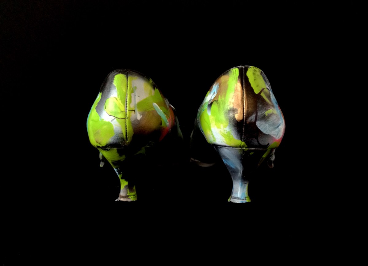 Juliet & the Forbidden Games Shoes #3, 2013, spray and acrylic on leather shoes, unique piece