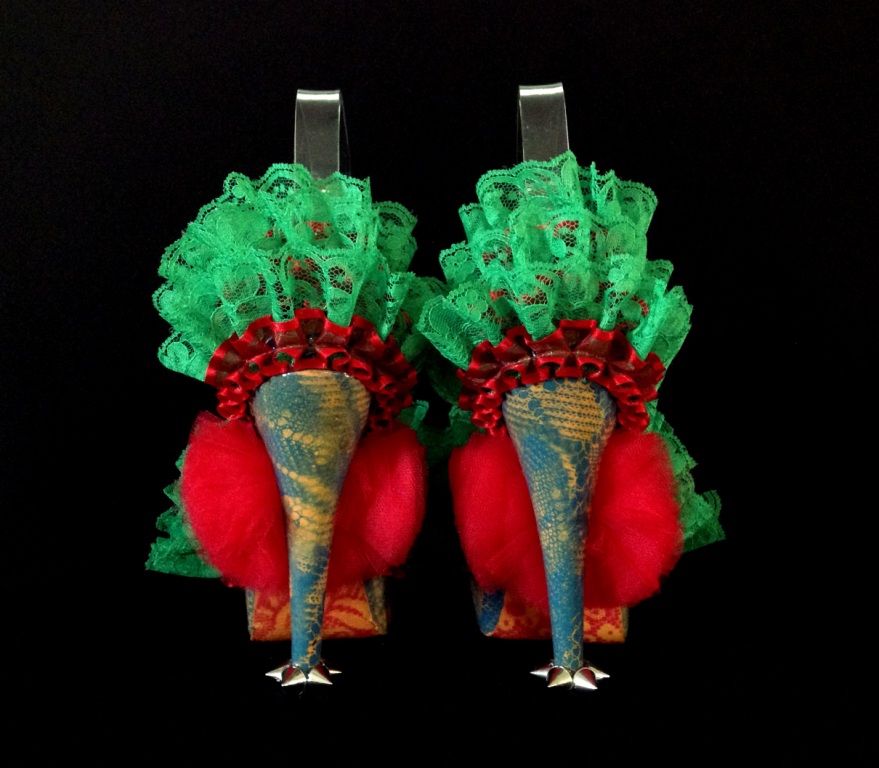 Bastardisation #13, 2014, tulle, studs, spray paint and silver on sandal, size n39 unique piece