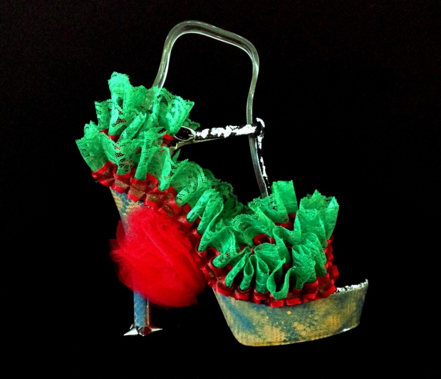 Bastardisation #13, 2014, tulle, studs, spray paint and silver on sandal, size n39 unique piece