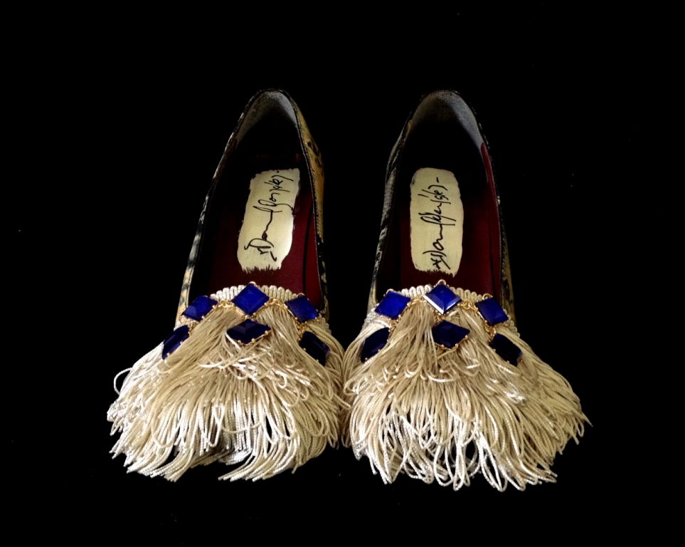 Bastardisation #3, 2014, gold leaf, spray paint, fringes and bijou, size n38, unique piece