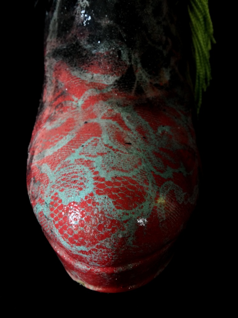 Bastardisation #6, 2014, spray paint, finges, roses, pearls, and bijou size n38 unique piece