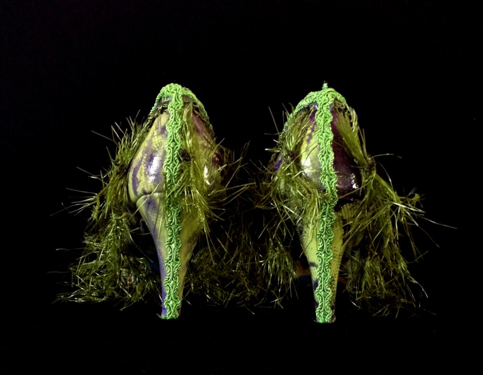 Bastardisation #14, 2014, grass-like decoration and spray paint on décolleté, size n37, unique piece