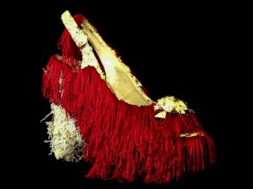 Bastardisation #18, 2014, fringes, gold leaf and Iceland's moss on pumps, size n39 unique piece