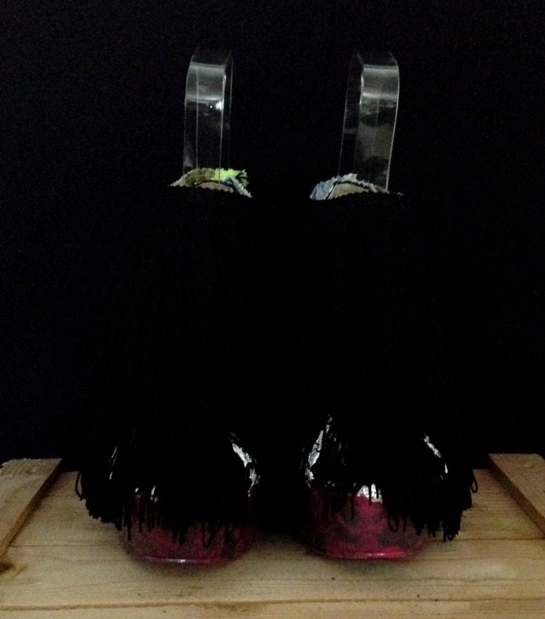Bastardisation #37, 2014, silver leaf, spray paint and fringes on sandal pumps, size n37, unique piece