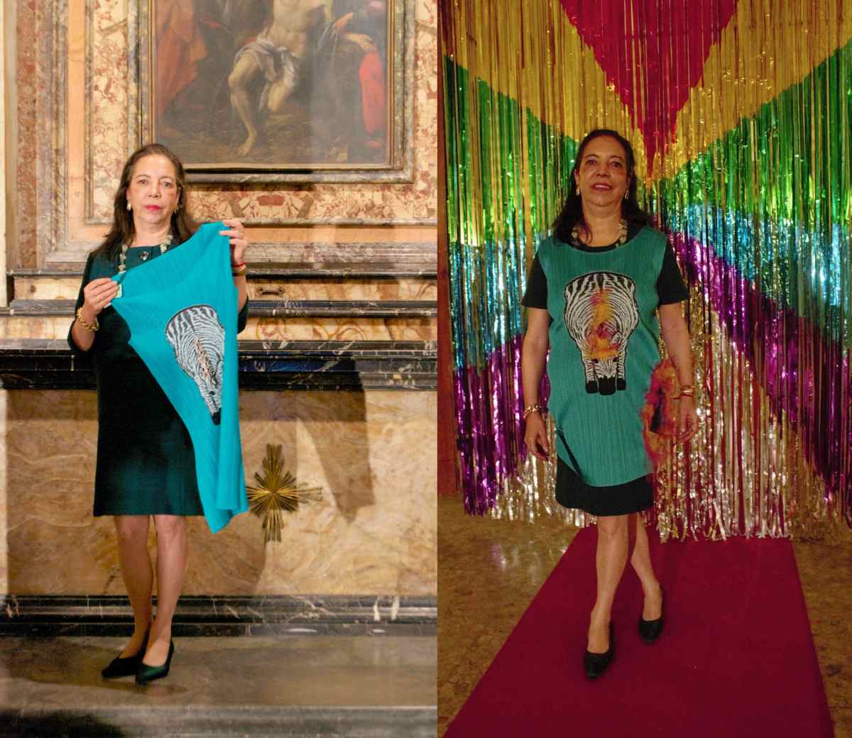 Wearable Sculpture-Portrait, before & after live production during "Portrait Fashion Factory" Performance